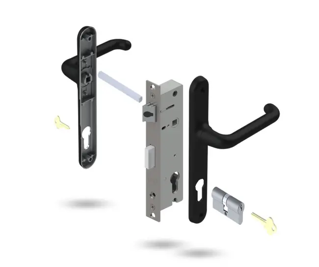 Gate Door Handle with Mortice Lock and Door Catch in Black