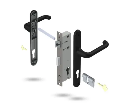 [HHL-BLK-KIT] Gate Door Handle with Mortice Lock and Door Catch in Black